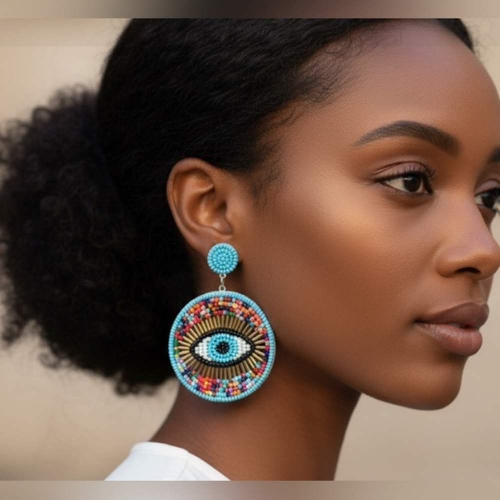 β¨Bohemian Colorful Beaded Eye Earrings